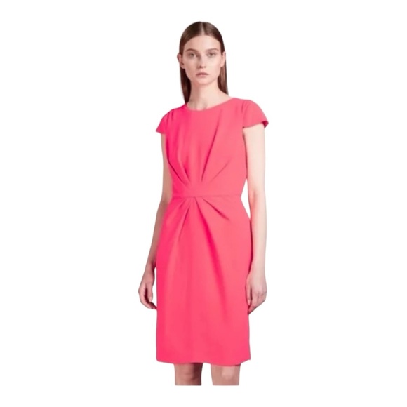 J.Crew Pleated Sheath Dress Bright Pink Lined Crepe Back Slit Women’s Size 6 - Picture 1 of 16